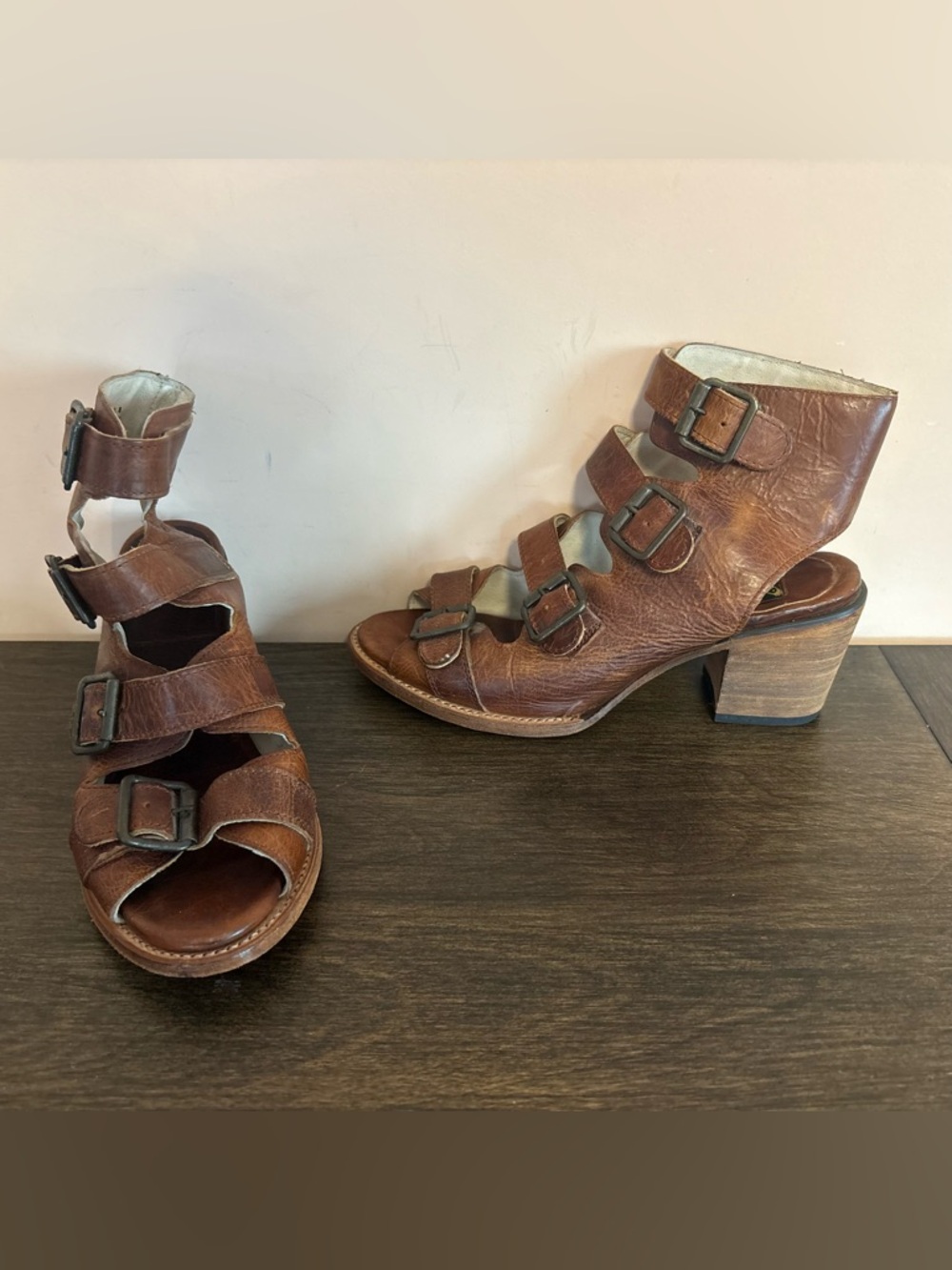 Freebird Quail Leather Gladiator Heel Sandals Brown Size 8
